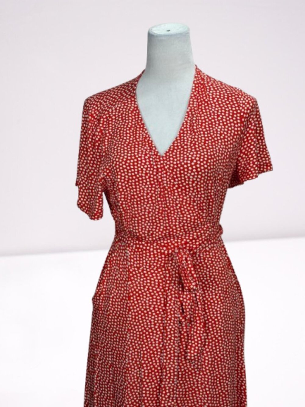 BODEN Cassia Jersey Wrap Midi Dress Red/ White Polka Dot Size 10P - Picture 5 of 8